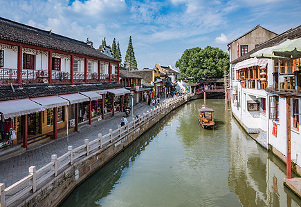 中国小镇旅游朱家角古镇运河风光背景