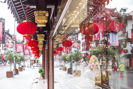 路灯彩平素材城隍庙红灯笼镜面喜庆国庆背景