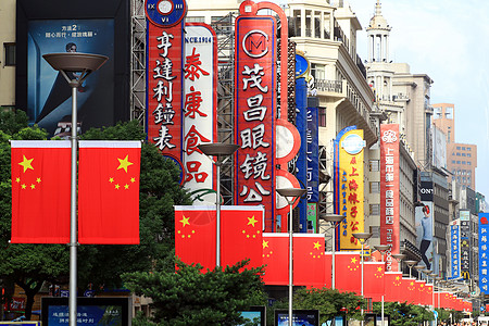 国庆节字体上海外滩国庆旅游街景背景