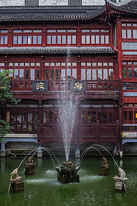 豫园绿波廊喷泉背景图片