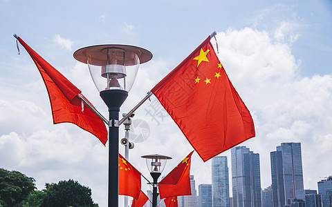 上海旅游景点红旗国庆象征背景图片