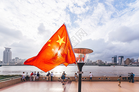 上海浦东滨江大道日落国旗背景图片