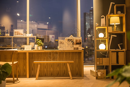 家具商场清新文艺家居木质桌子椅子家具摆放背景