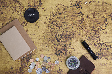 复古镜头旅行出游计划地图背景背景