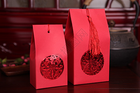 红色纸袋婚庆 糖盒 喜糖 礼盒背景