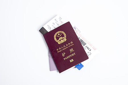 护照通行证登机牌白底摆拍图片