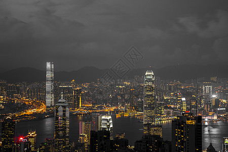 夜幕.香港倒影云架构高清图片