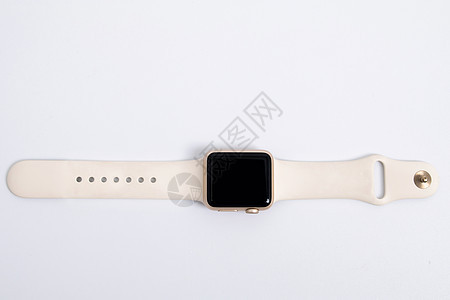 白色苹果手表平铺摆拍图片