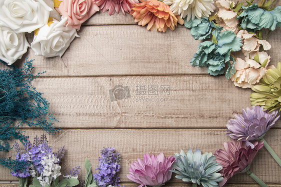 复古背景鲜花木板设计素材图片
