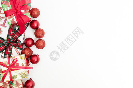 红色圣诞礼物元素组合拍摄背景