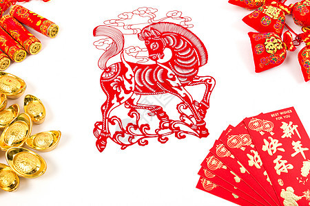 中国春节传统饰品排列摆拍图片