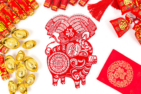 中国春节传统饰品排列摆拍图片