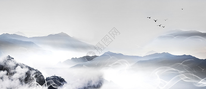 虎啸山河中国风云雾山设计图片