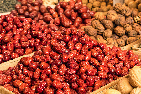 木耳红枣菜市场里的干果干货背景