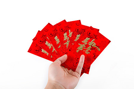 年轻男性春节红包展示棚拍背景图片