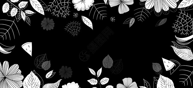 小清新手绘大气黑色花朵边框背景背景