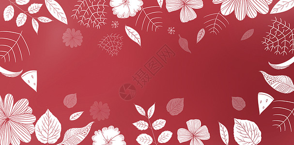 中国红元素花朵边框背景插画