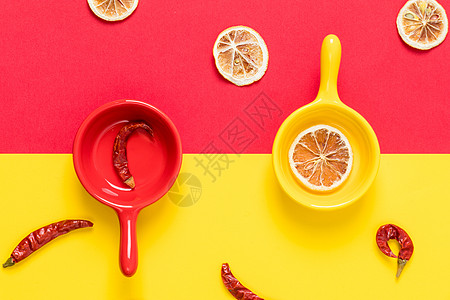 红辣椒素材柠檬片红辣椒撞色背景素材背景
