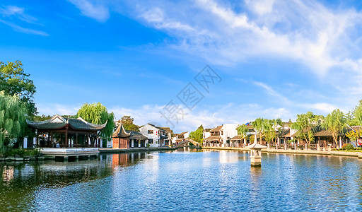 岭南风情水乡湖水清澈倒影背景