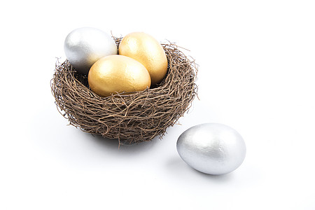 金色鸡蛋鸟巢里的蛋多角度拍摄背景