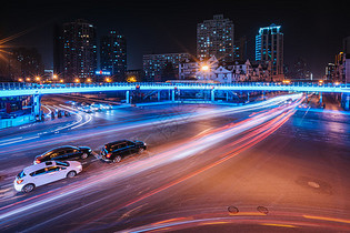 城市车流夜景慢门拍摄图片