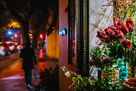 上海小资武康路街头夜景背景