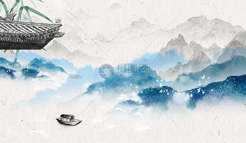 中国风水墨山水画背景图片素材 正版创意图片 摄图网