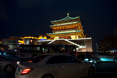 仰拍钟楼背景