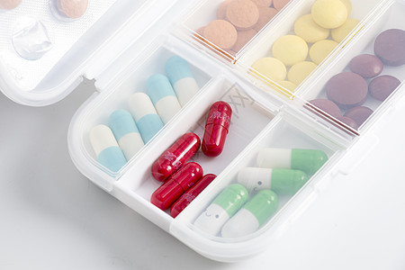 药品分装盒药片棚拍高清图片