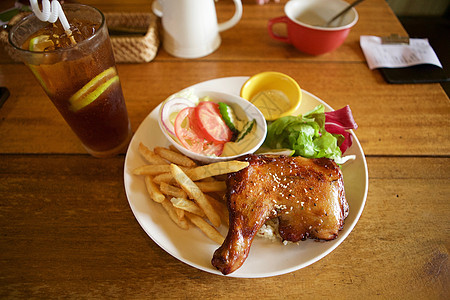 鸡翅薯条乡村鸡腿餐背景