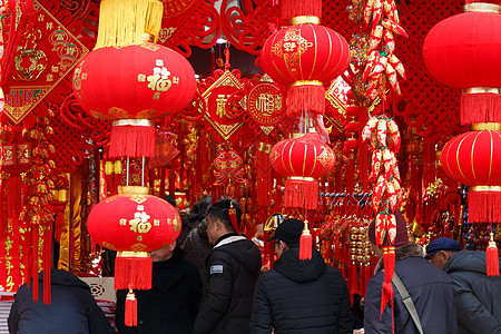 民俗庙会中国新年春节喜庆吉祥元素背景