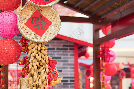 中国喜庆红灯笼中国年过年福字素材背景