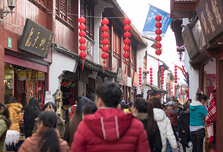 古集市古镇过年假日旅游拥挤背景