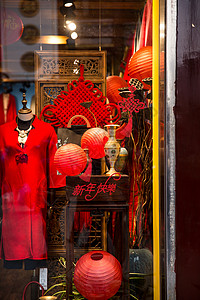 中国风女装豫园店铺春节门面装扮背景