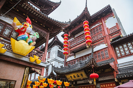 春节豫园建筑外立面装饰背景图片
