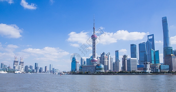 上海黄浦区蓝天白云上海外滩陆家嘴背景