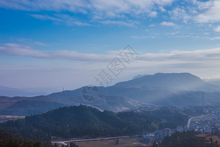 意境山峰大气山脉田园乡村风光背景