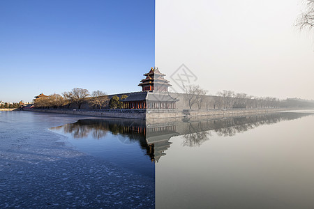 北京银泰雾霾前后 紫禁城背景