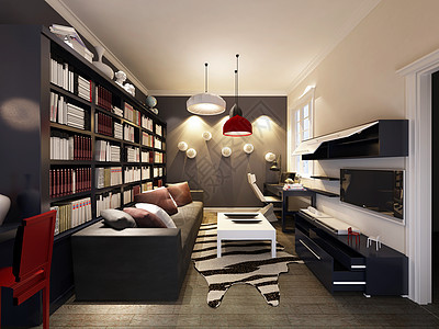 现代风格客厅书房效果图图片