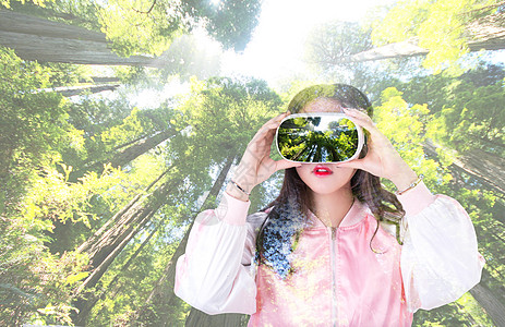 带太阳镜的女孩带VR眼镜的美女设计图片