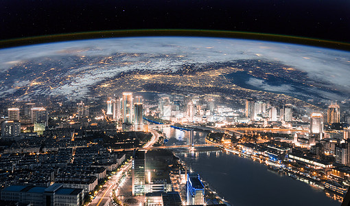 地球背景下的城市夜景高清图片下载 正版图片 摄图网