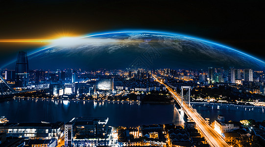 科幻星球通往地球的城市桥梁背景