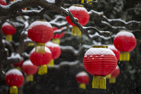 春雪.年味红色背景雪花高清图片