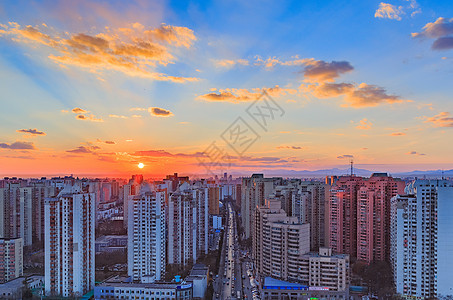 北京城日落北京城爬楼俯瞰背景