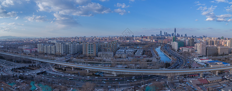 蓝天白云高楼北京城爬楼俯瞰背景