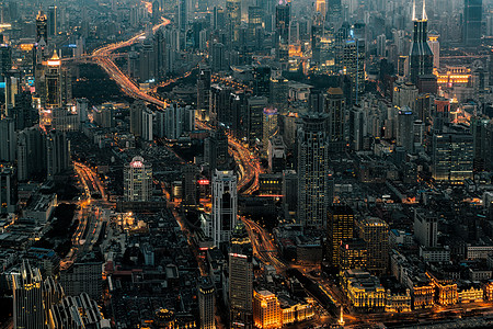 上海建筑黑白上海城市夜景俯拍背景