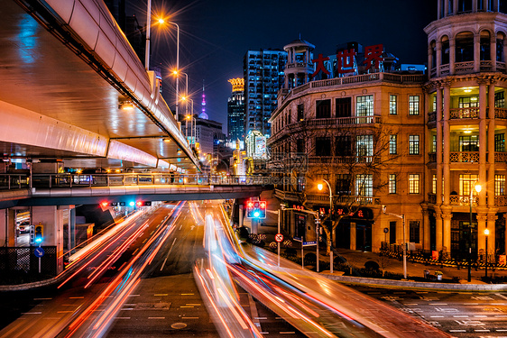 上海城市夜景车流图片