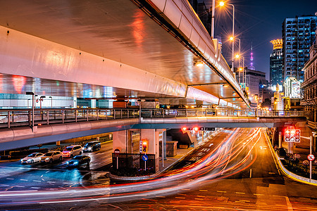 上海城市夜景车流背景图片