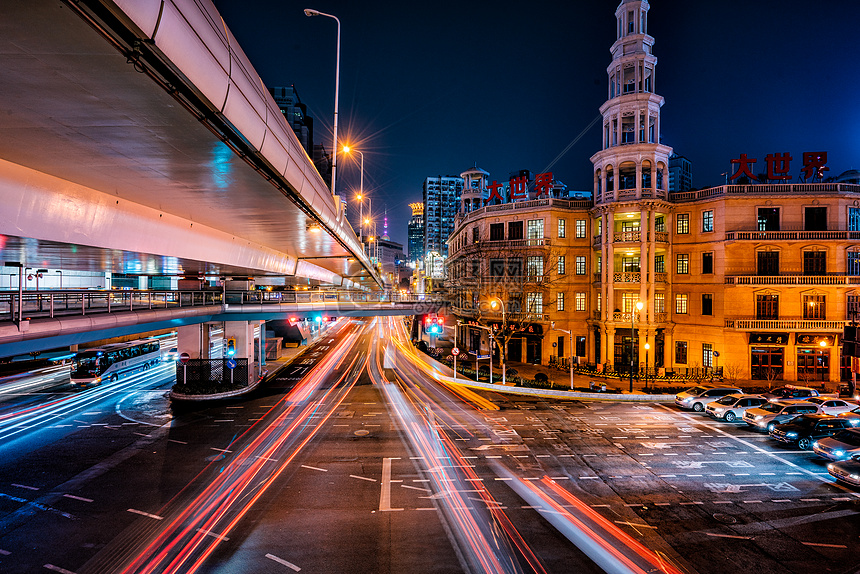 上海城市夜景车流图片