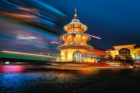扬州狮子头流光溢彩的文昌阁背景